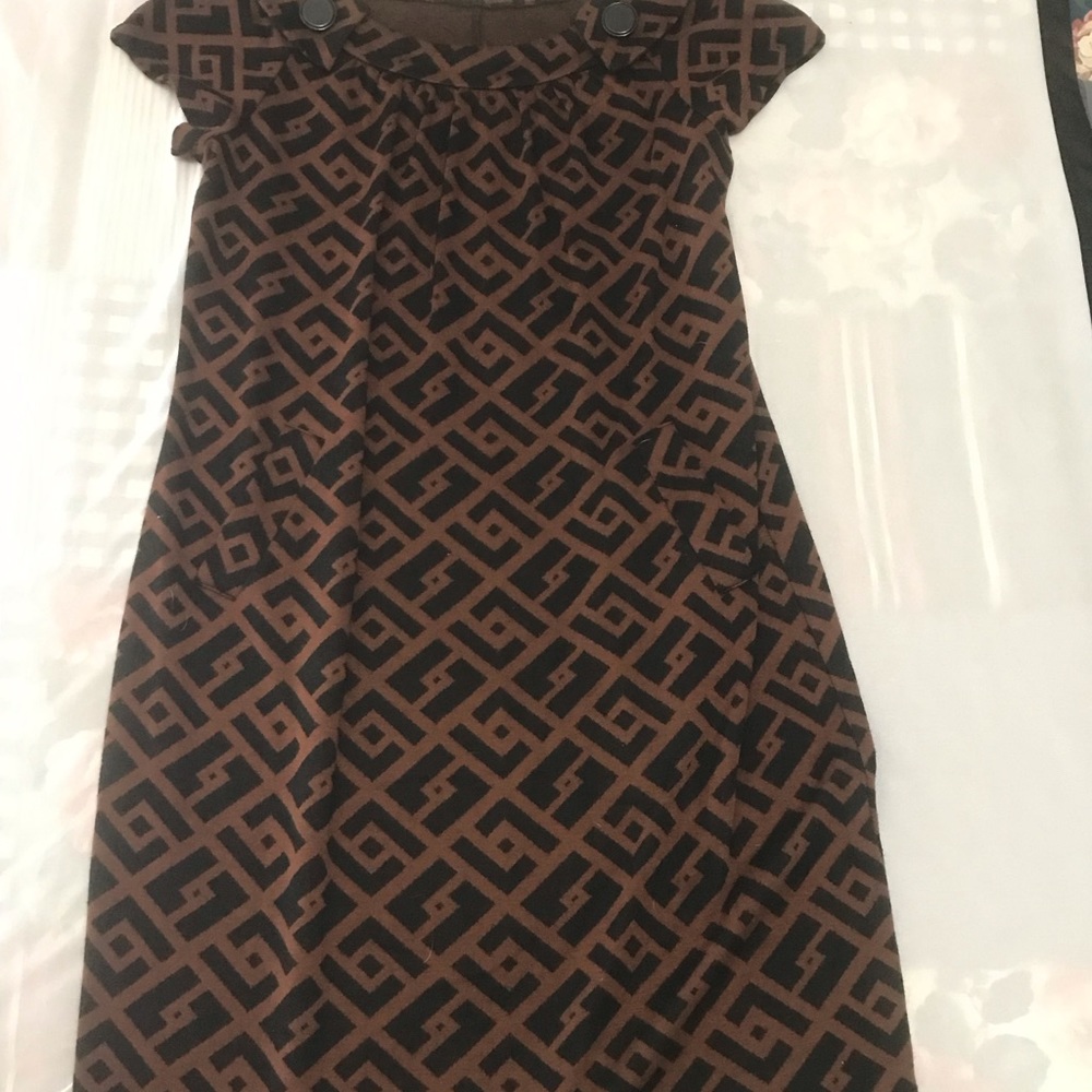 Evan Picone Geometrical Black and Brown Dress